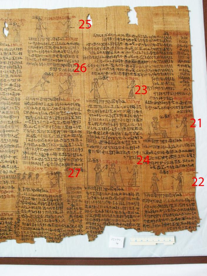 Graphic depicting where spells 21-27 are located on the papyrus